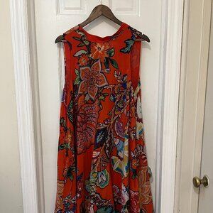 Anthropologie x Maeve Larkhill Mockneck Women Orange Floral Sleeveless Dress